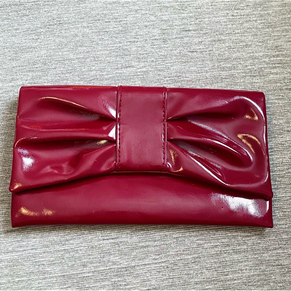 Vintage Patent Estée Lauder Red Bow Mini Clutch Makeup Bag Adorable